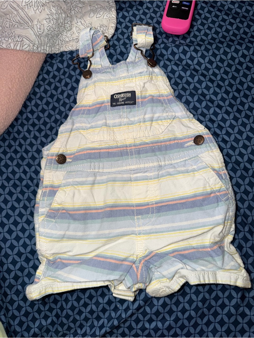 OshKosh B'gosh Pastel Striped Short Overalls - Blue, Yellow, Pink